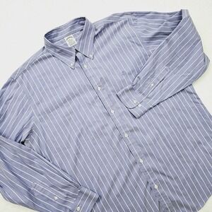 Brooks Brothers Regent Shirt XL Light Blue Candy Stripe Non-Iron Stretch Supima